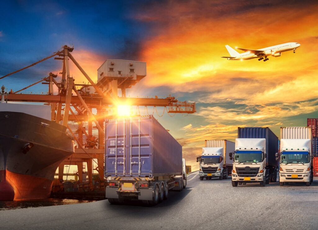 Industrial Container Cargo freight ship, forklift handling container box loading for logistic import export and transport industry concept backgroundtransport industry background