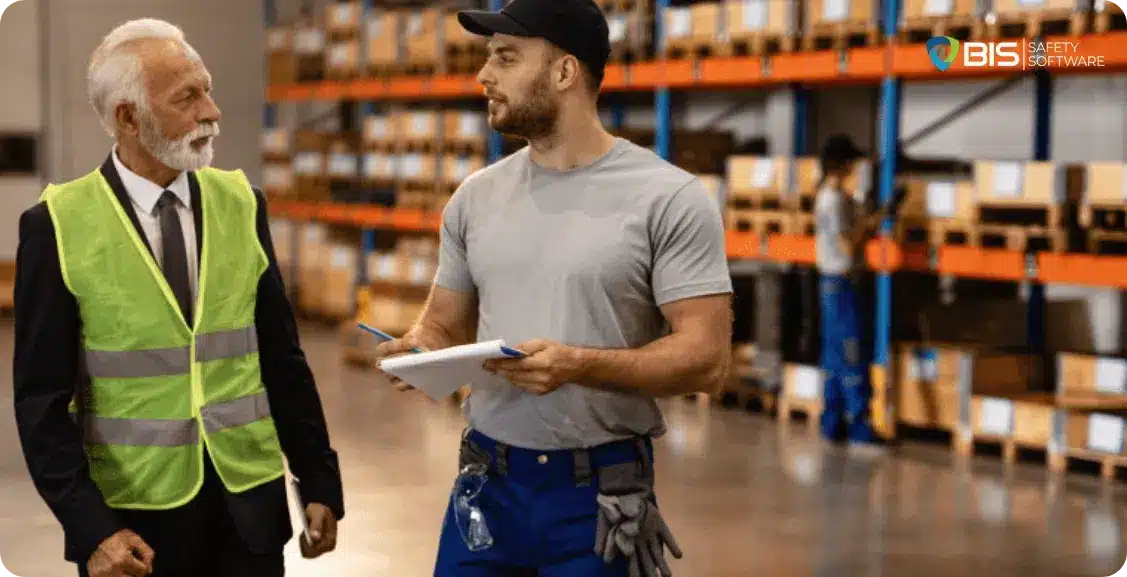 Tough Worker talking at workplace