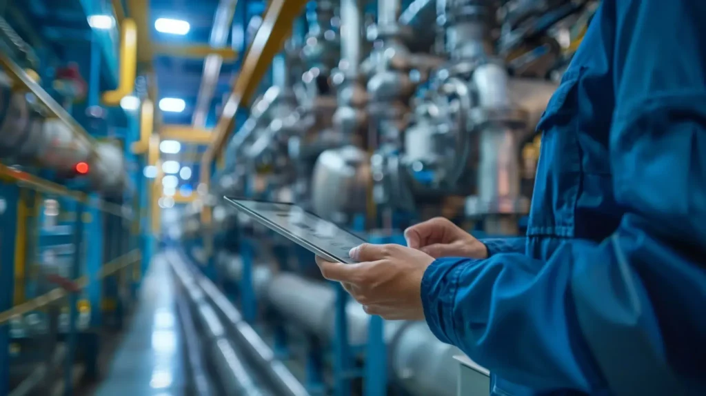 Worker using BIS Safety Software on tab