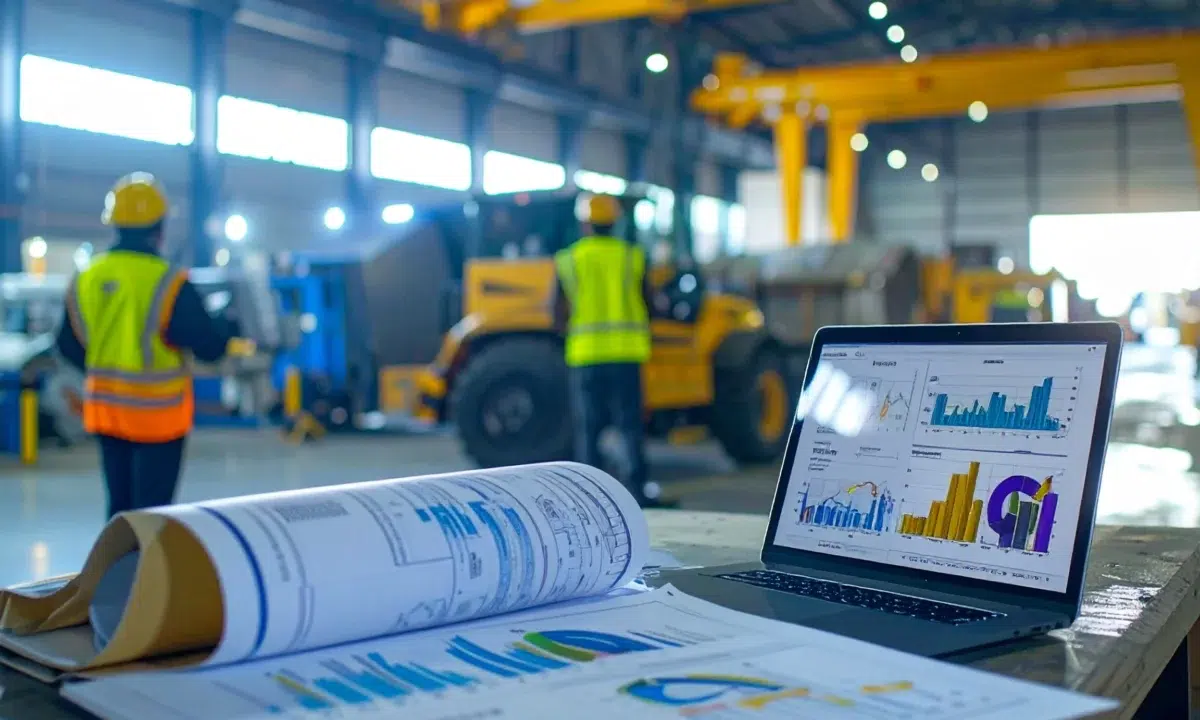 Safety performance reports open beside equipment audit in progress