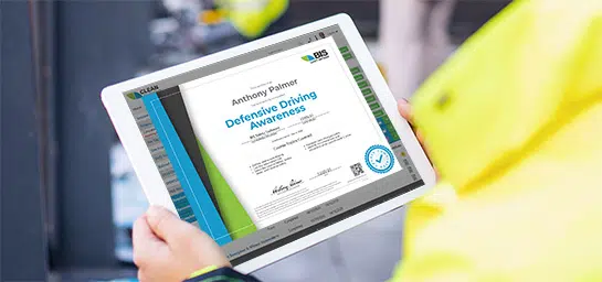 Worker man tablet certificate