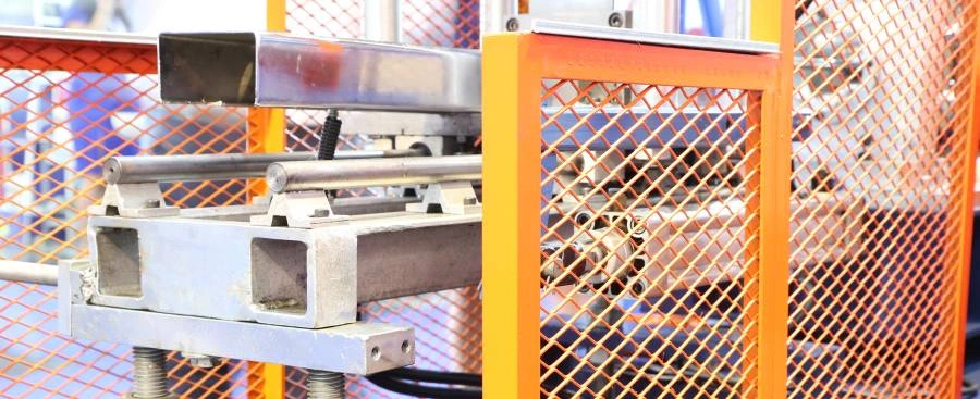 machine safety Guard for cold rolling machine, photo can be used as an example in the "machine guarding" workplace safety topic. 